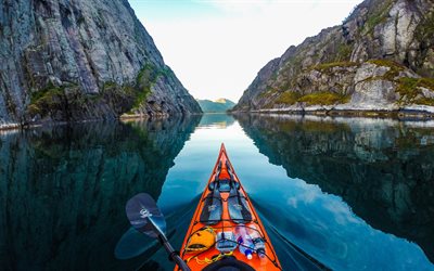 Norway, fjord, mountains, kayak, lake, Europe