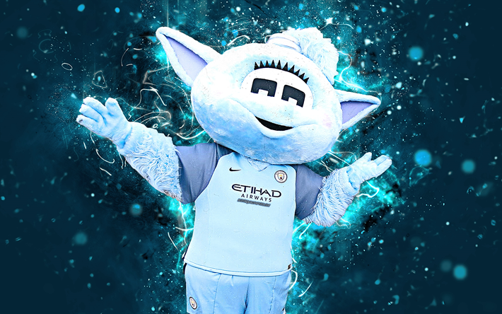 Rayo de luna, 4k, la mascota, el Manchester City, el arte abstracto, de la Liga Premier, creativa, el Hombre de la Ciudad, la mascota oficial, el Manchester City mascota