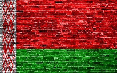 4k, Belarus bayrağı, tuğla doku, Avrupa, ulusal semboller, Belarus Bayrağı, brickwall, Belarus 3D bayrak, Avrupa &#252;lkeleri, Belarus