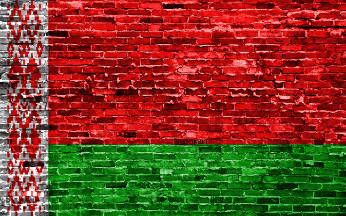 4k, Belarussian flag, bricks texture, Europe, national symbols, Flag of Belarus, brickwall, Belarus 3D flag, European countries, Belarus