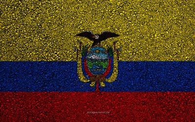 G&#252;ney Amerika &#252;lkelerinden Ekvador bayrağı, asfalt doku, asfalt bayrağı, Ekvador bayrağı, G&#252;ney Amerika, Ekvador, bayraklar