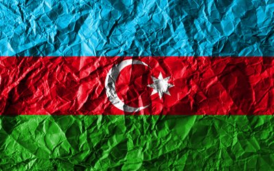 Azerbaidžanin lippu, 4k, rypistynyt paperi, Aasian maissa, luova, Lippu Azerbaidžan, kansalliset symbolit, Aasiassa, Azerbaidžan 3D flag, Azerbaidžan
