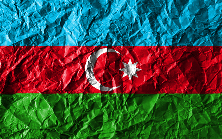 Azerbaidžanin lippu, 4k, rypistynyt paperi, Aasian maissa, luova, Lippu Azerbaidžan, kansalliset symbolit, Aasiassa, Azerbaidžan 3D flag, Azerbaidžan