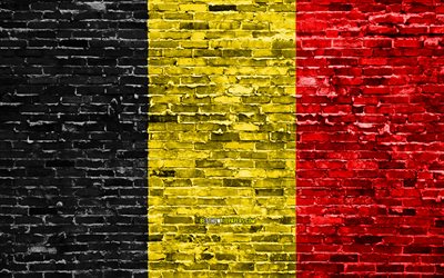 4k, Belgian flag, bricks texture, Europe, national symbols, Flag of Belgium, brickwall, Belgium 3D flag, European countries, Belgium