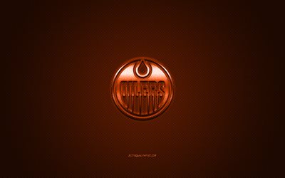 Edmonton Oilers, Canadian hockey club, NHL, orange logo, orange carbon fiber background, hockey, Edmonton, Alberta, Canada, USA, National Hockey League, Edmonton Oilers logo