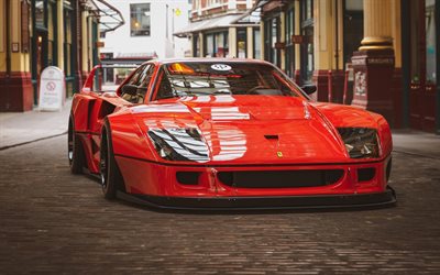 Ferrari F40, street, supercars, retro cars, red F40, italian cars, Ferrari