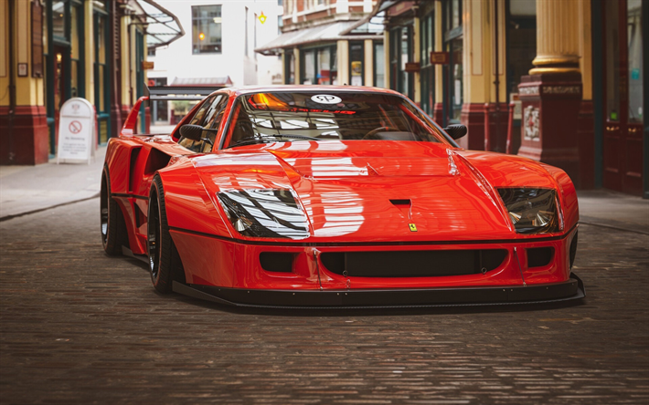 Ferrari F40, street, supercars, retro bilar, red F40, italienska bilar, Ferrari