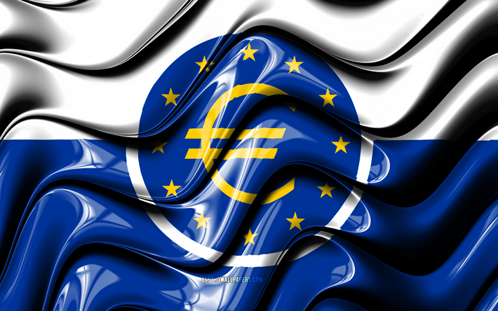 Euroopan Keskuspankin lippu, 4k, maailman j&#228;rjest&#246;t, EKP: n lippu, 3D art, Euroopan Keskuspankki, EKP: n