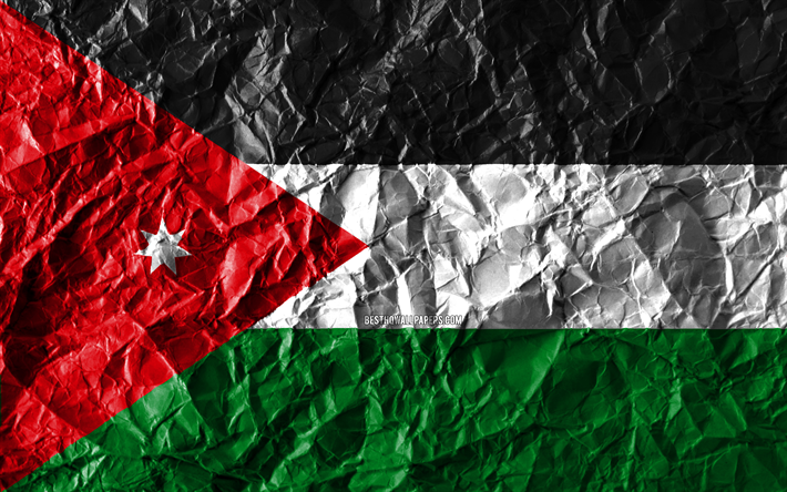 Jordan flagga, 4k, skrynkliga papper, Asiatiska l&#228;nder, kreativa, Flagga av Jordanien, nationella symboler, Asien, Jordan 3D-flagga, Jordan