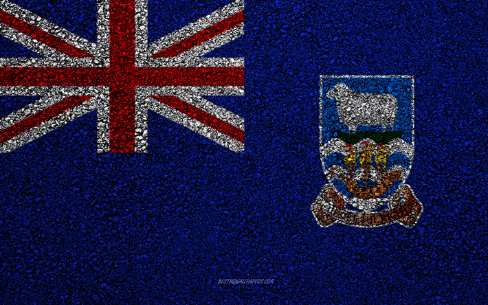 Falkland Adaları bayrağı, asfalt doku, asfalt &#252;zerinde bayrak, G&#252;ney Amerika, Falkland Adaları, G&#252;ney Amerika &#252;lkelerinin bayrakları