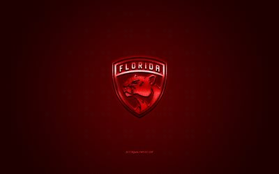 Florida Panthers, American hockey club, NHL, punainen logo, punainen hiilikuitu tausta, j&#228;&#228;kiekko, Florida, USA, National Hockey League, Florida Panthers-logo
