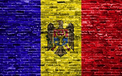 4k, Moldovya bayrağı, tuğla doku, Avrupa, ulusal semboller, Moldova Bayrağı, brickwall, Moldova, 3D bayrak, Avrupa &#252;lkeleri