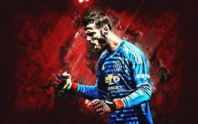 David de Gea, Manchester United FC, Spanish footballer, goalkeeper, portrait, red stone background, Premier League, England, football
