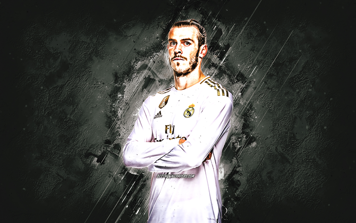 Gareth Bale, Welsh footballer, portrait, Real Madrid, stone creative background, creative art, La Liga, Spain, football