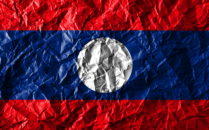 Laosin lippu, 4k, rypistynyt paperi, Aasian maissa, luova, Lippu Laosin, kansalliset symbolit, Aasiassa, Laos 3D flag, Laos