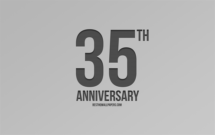 35th anniversary schild, grauer hintergrund, carbon-jubil&#228;um anzeichen, 35 jahre jubil&#228;um, stilvolle jahrestag symbole, 35th anniversary, kreative kunst