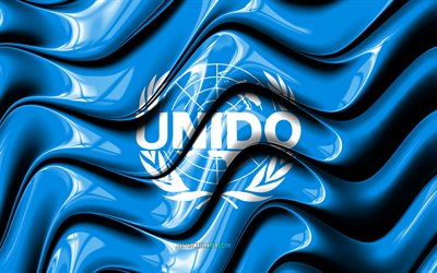 UNIDO flagga, 4k, v&#228;rlden organisationer, Flagga av UNIDO, 3D-konst, Fn: S Organisation F&#246;r Industriell Utveckling, UNITED