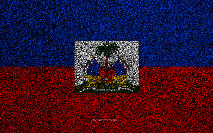 Bandiera di Haiti, asfalto, trama, bandiera su asfalto, Haiti, bandiera, America del Nord, bandiere del Nord America, paesi