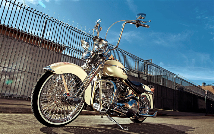 A Harley-Davidson, luxo branco motocicleta, retro motocicletas, americana de motocicletas