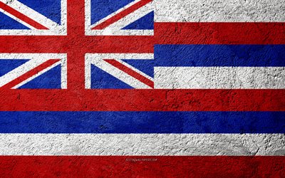 Flag of State of Hawaii, concrete texture, stone background, Hawaii flag, USA, Hawaii State, flags on stone, Flag of Hawaii