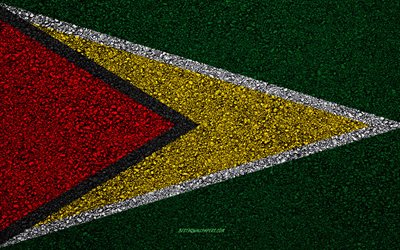 Bandeira da Guiana, a textura do asfalto, sinalizador no asfalto, Guiana bandeira, Am&#233;rica Do Sul, Guiana, bandeiras de pa&#237;ses da Am&#233;rica do Sul