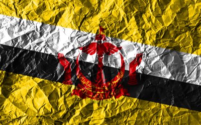 Brunei bandeira, 4k, papel amassado, Pa&#237;ses asi&#225;ticos, criativo, Bandeira de Brunei, s&#237;mbolos nacionais, &#193;sia, Brunei 3D bandeira, Brunei