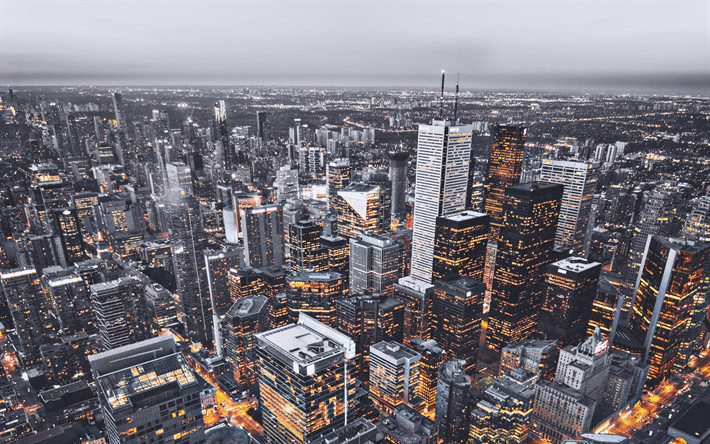 Toronto, paysages urbains, les villes canadiennes, le Canada, Toronto lors d&#39;une soir&#233;e, d&#39;Am&#233;rique du Nord