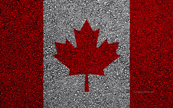 Flag of Canada, asphalt texture, flag on asphalt, Canada flag, North America, Canada, flags of North America countries, Canadian flag