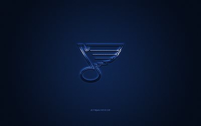 St Louis Blues, American hockey club, NHL, blue logo, blue carbon fiber background, hockey, St Louis, Missouri, USA, National Hockey League, St Louis Blues logo
