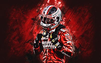 Charles Leclerc, Scuderia Ferrari, Formula 1, Monegasque racing driver, red stone background, F1, Ferrari