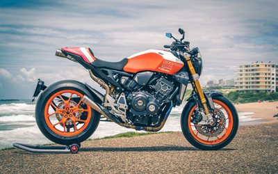 Honda CB1000R, 2019, vista laterale, esterno, arancione nuova CB1000R, moto giapponesi, Honda