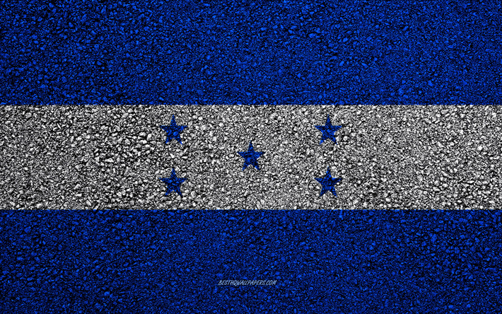 Bandera de Honduras, el asfalto de la textura, la bandera sobre el asfalto, Honduras bandera, Am&#233;rica del Norte, Honduras, las banderas de los pa&#237;ses de Am&#233;rica del Norte