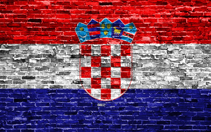 4k, Kroatiska flaggan, tegel konsistens, Europa, nationella symboler, Flagga av Kroatien, brickwall, Kroatien 3D-flagga, Europeiska l&#228;nder, Kroatien