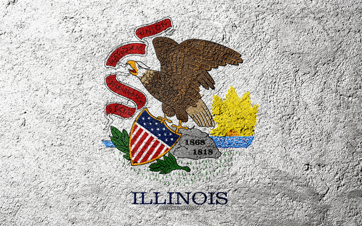 Bandera del Estado de Illinois, de hormig&#243;n de textura, de piedra de fondo, Illinois bandera, estados UNIDOS, del Estado de Illinois, las banderas en la piedra, la Bandera de Illinois