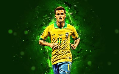Philippe Coutinho, 2019, Brasilianska Landslaget, fotboll, fotbollsspelare, Philippe Coutinho Correia, neon lights, 2019 Copa America, abstrakt konst, Brasiliansk fotboll
