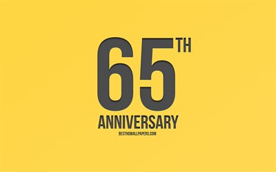 65th Anniversary sign, yellow background, carbon anniversary signs, 65 Years Anniversary, stylish anniversary symbols, 65th Anniversary, creative art