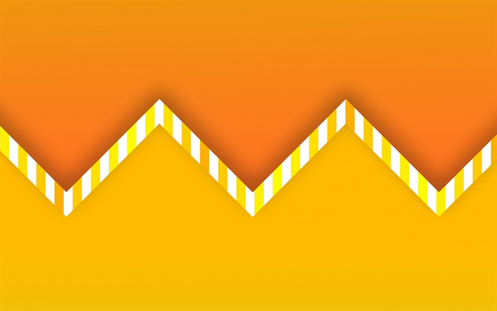 orange pilar, 4k, material och design, sammanfattning berg, kreativa, geometriska former, klubba, pilar, rosa material design, remsor, geometri, orange bakgrund