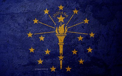Flag of State of Indiana, concrete texture, stone background, Indiana flag, USA, Indiana State, flags on stone, Flag of Indiana