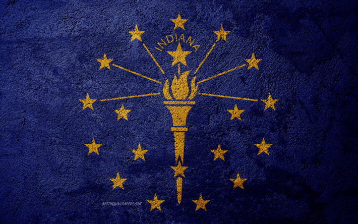 Indiana Indiana Devlet bayrağı, beton doku, taş, arka plan, Indiana bayrağı, USA, Indiana Eyalet, taş bayraklar, Bayrak