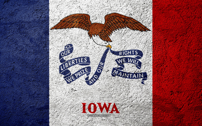 Flag of State of Iowa, concrete texture, stone background, Iowa flag, USA, Iowa State, flags on stone, Flag of Iowa