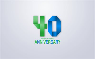 40th Anniversary sign, origami anniversary symbols, blue-green origami digits, White background, origami numbers, 40th Anniversary, creative art, 40 Years Anniversary