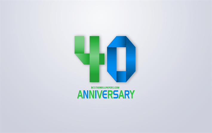40e Anniversaire de signer, de l&#39;origami anniversaire de symboles, de bleu-vert origami chiffres, fond Blanc, origami num&#233;ros, 40e Anniversaire, art cr&#233;atif, 40 Ans Anniversaire