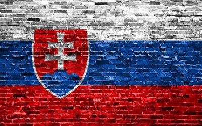 4k, Slovak flag, bricks texture, Europe, national symbols, Flag of Slovakia, brickwall, Slovakia 3D flag, European countries, Slovakia