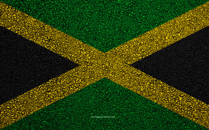 Flagga av Jamaica, asfalt konsistens, flaggan p&#229; asfalt, Jamaicas flagga, Nordamerika, Jamaica, flaggor i Nordamerika l&#228;nder