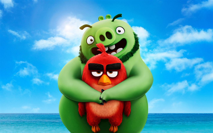 Red and Leonard, 4k, The Angry Birds Movie 2, 2019 movie, 3D-animation, Angry Birds 2, Red, Leonard