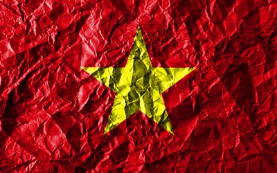 Vietnamita bandiera, 4k, carta stropicciata, paesi Asiatici, creativo, Bandiera del Vietnam, simboli nazionali, Asia, Vietnam 3D bandiera, Vietnam