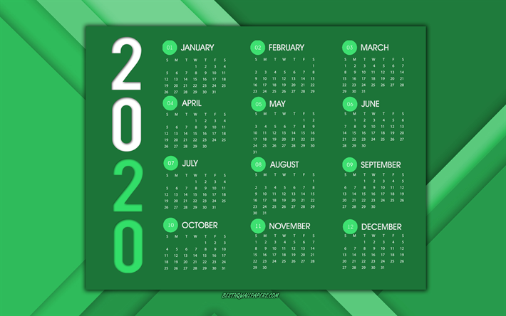 2020 Kalenteri, kaikki kuukautta, vihre&#228; abstrakti tausta, vihre&#228; 2020 kalenteri, Vuonna 2020 Kalenteri