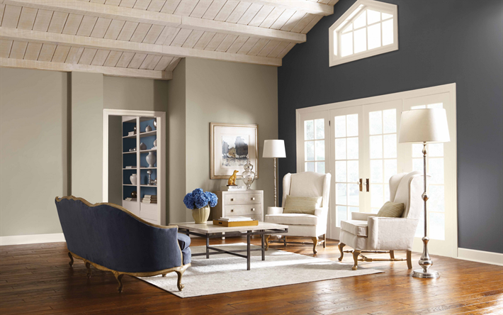 居室, クラシカルな内装スタイル, おしゃれなインテリアデザイン, クラシックな木製家具, 光が木製の天井