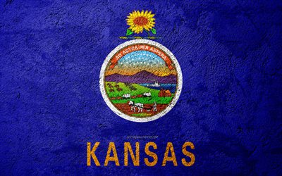 Flag of State of Kansas, concrete texture, stone background, Kansas flag, USA, Kansas State, flags on stone, Flag of Kansas