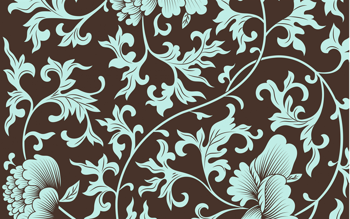 floreale retr&#242;, texture, marrone floreale retr&#242; sfondo, sfondo blu con ornamenti, retr&#242;, sfondi